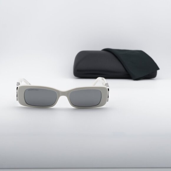 Balenciaga BB0096S 020 Rectangle Sunglasses - Ivory/Grey Mirror main image 5